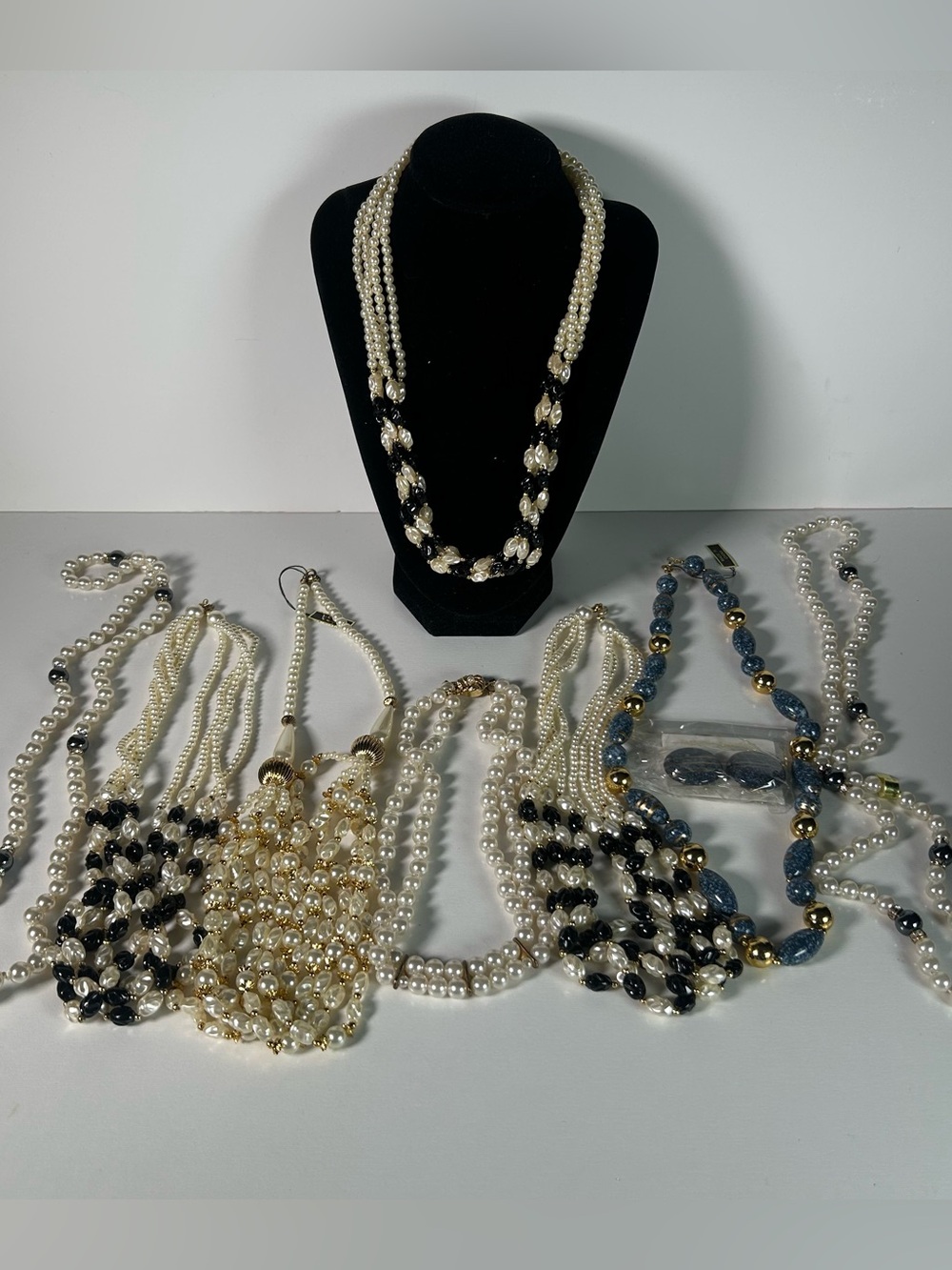 Vintage Faux Pearl Strand Graduated Necklace Necklace Lot Of 8 And Clip Earrings